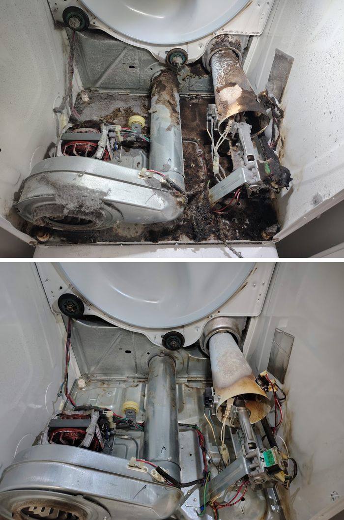 Dryer base and blower packed with lint, then cleaned out